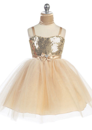 Tutu Sequin Knee Length Flower Girl Dress With Bow